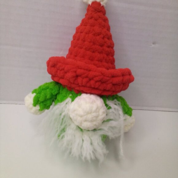 Crochet Gnome Elf Christmas Red Green 8" Handmade - Picture 7 of 14